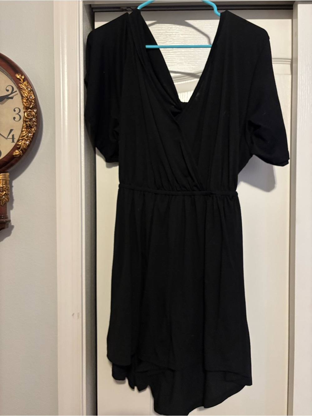 Black V-Neck Short Sleeve Women's Dress